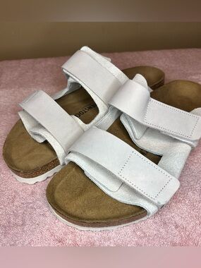 Birkenstock Uji Mens Slides Sandals Sz 10 Antique White Nubuck-Suede Leather